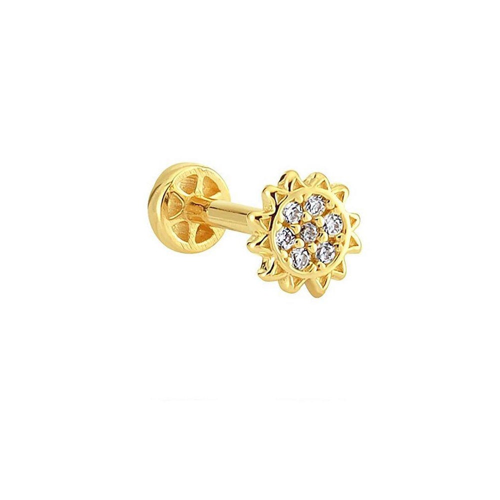 14K Gold Tragus Piercing Mit Gänseblümchen Stein, Schmuck, Ohrring Gold, Helix Ohrstecker, Knorpel Stern Ohrstecker von kozmodanet