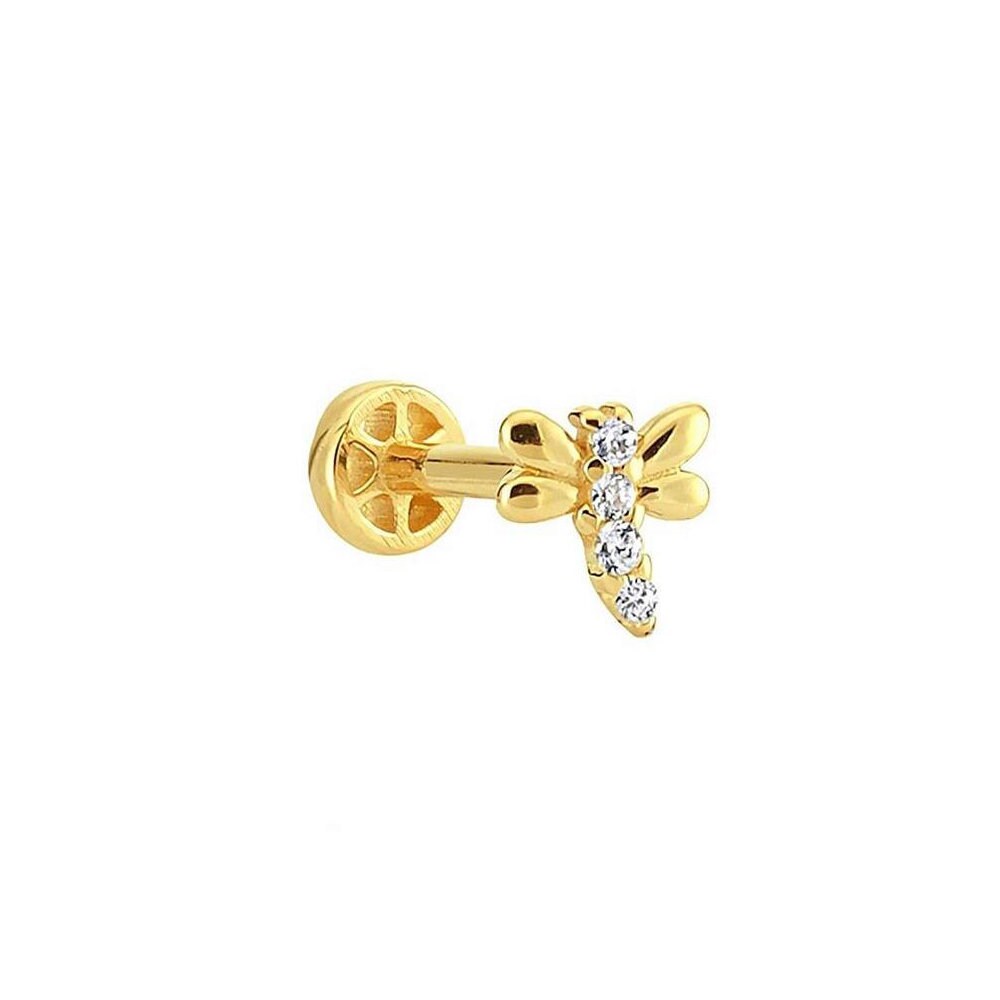 14K Gold Tragus Piercing Mit Libellen Stein, Knorpel, Helix, Tragusring Creolen Nasenreif von kozmodanet