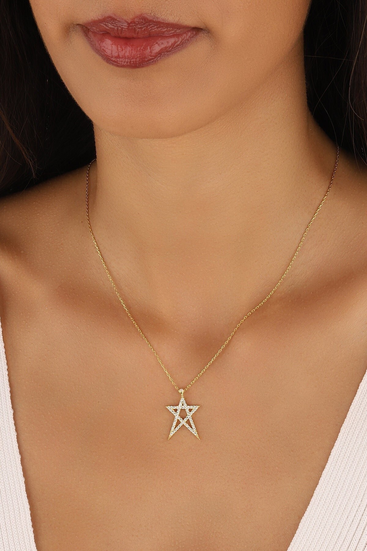 Stern Silber Halskette Mit Weißem Zirkon Stein, North Star Charm Halskette, Brautjungfer Geschenk, Geburtstagsgeschenk von kozmodanet