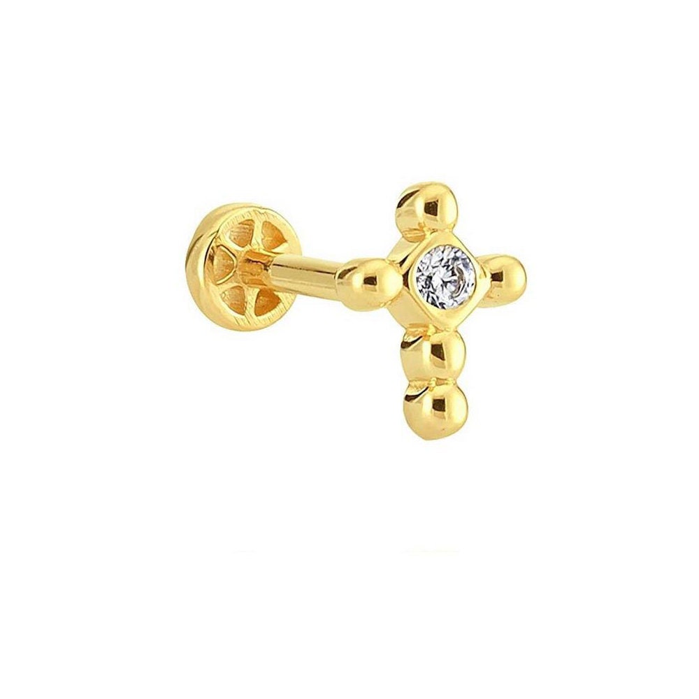 steinkreuz 585 Gold Tragus Piercing von kozmodanet