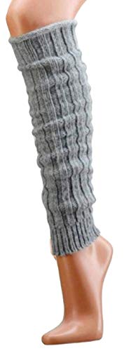 krautwear® Damen Mädchen 1 Paar Beinwärmer Stulpen Legwarmers Grobstrickstulpen mit Alpakawolle Alpaka Flauschig ca. 40cm 80er Schwarz Weiß Grau Beige (silber) von krautwear