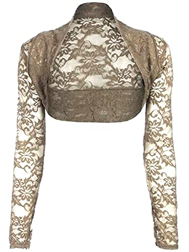 Krautwear Damen Bolero Langarm Stola Bolerojacke Hochzeit Festlich Spitze, Beige, One Size, passend für ca. 34-40 von krautwear