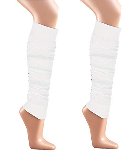 krautwear® Damen 2 Paar Beinwärmer Arm Stulpen Legwarmers Einfarbig Gestrickte Strümpfe 80er 90er Jahre 1980er Jahre Weiss (2x weiss) von krautwear