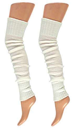 krautwear® Damen Beinwärmer Stulpen Legwarmers Overknees gestrickte Strümpfe ca. 70cm 80er Jahre 1980er Jahre (weiß-2x) von krautwear