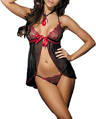 krautwear® Damen Elegantes Babydoll Negligee Mit Spitze Und Tüll Und Eleganten Verzierungen von krautwear