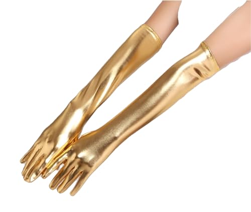 krautwear® Damen Finger 3x Handschuhe Glitzer Metallic ca. 44 cm Lang Gold Silber (3x BL9127-gold) von krautwear