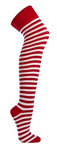 krautwear® Damen Gestreifte Overknees Strümpfe Ringelstrümpfe Karneval Oeko-TEX Standard 100 (rot-Weiss) von krautwear