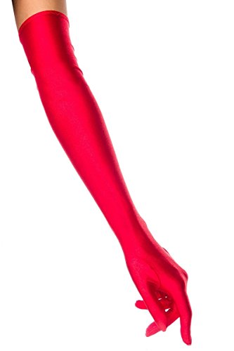 krautwear® Damen Handschuhe Spitze Ellenbogen Lang Abendhandschuhe Gerafft Braut Kurz Satin Schleife (Rot-053) von krautwear