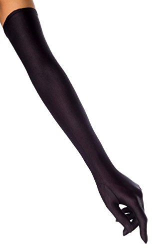 krautwear® Damen Handschuhe Spitze Ellenbogen Lang Abendhandschuhe Gerafft Braut Kurz Satin Schleife (Schwarz-053) von krautwear