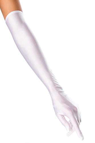 krautwear® Damen Handschuhe Spitze Ellenbogen Lang Abendhandschuhe Gerafft Braut Kurz Satin Schleife (Weiss-053) von krautwear