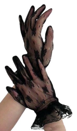 krautwear Elegante schwarze kurze Spitzen Finger Handschuhe von krautwear