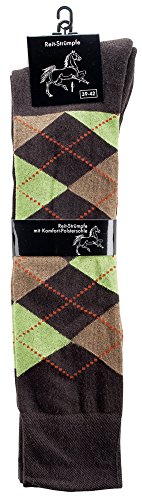 krautwear Damen Herren Mädchen Kinder Reit-Kniestrümpfe Kniestrümpfe Reitstrümpfe Dicke Polstersohle Temperaturregulierend Karo Muster Baumwolle, Braun/Grün, 39/42 von krautwear