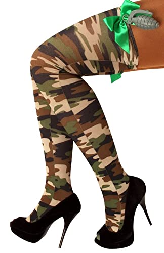 krautwear® Damen Kniestrümpfe 1 Paar Im Camouflage Militär Army Tarnlook Mit Schleife und Handgranate Für Karneval Cosplay (Camouflage) von krautwear