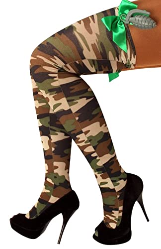 krautwear® Damen Kniestrümpfe 1 Paar Im Militär Army Tarnlook Mit Schleife und Handgranate Für Karneval Cosplay von krautwear