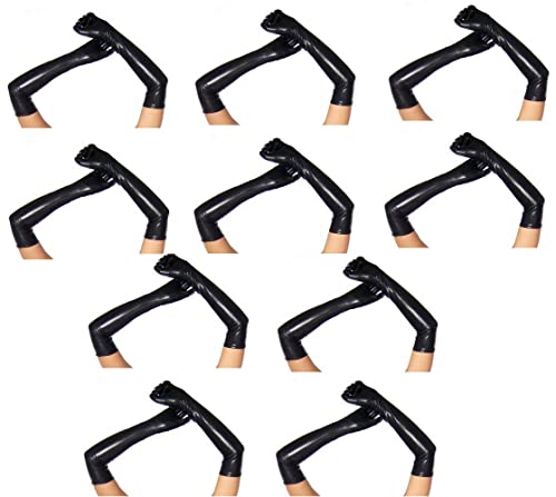 krautwear® Damen 10 Paar Lange Glänzende Wet Look Leder-Optik Handschuhe Abendhandschuhe ca. 53 cm lang (10x schwarz) von krautwear