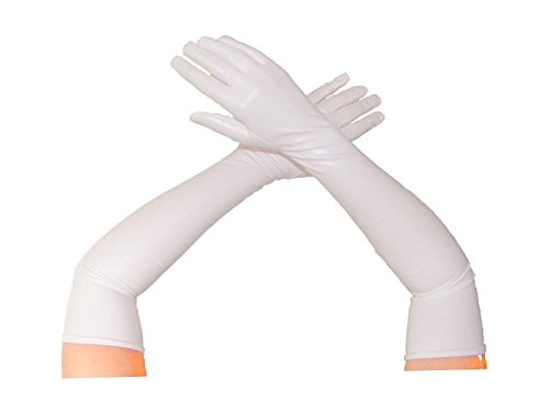 krautwear® Damen Lange Glänzende Wet Look Leder-Optik Handschuhe Abendhandschuhe ca. 53 cm lang (weiss) von krautwear