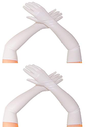 krautwear® Damen Lange Glänzende Wet Look Leder-Optik Handschuhe Abendhandschuhe ca. 53 cm lang (2x weiß) von krautwear