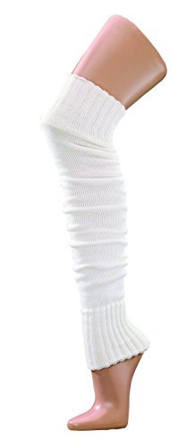 krautwear® Damen Mädchen 1 Paar Beinwärmer Stulpen Legwarmers Overknees gestrickte Strümpfe ca. 70cm 80er Jahre 1980er Jahre schwarz beige rot weiss grau braun (white) von krautwear