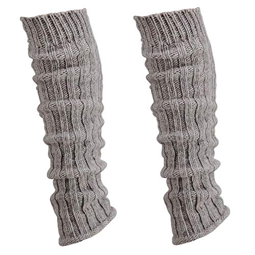 krautwear® Damen Mädchen 2 Paar Beinwärmer Stulpen Legwarmers Grobstrickstulpen mit Alpakawolle Alpaka Flauschig ca. 40cm 80er Schwarz Weiß Grau Beige (2x Taupe) von krautwear