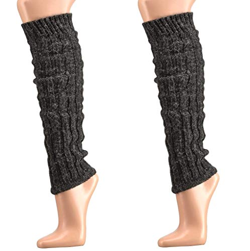 krautwear® Damen Mädchen 2 Paar Beinwärmer Stulpen Legwarmers Grobstrickstulpen mit Alpakawolle Alpaka Flauschig ca. 40cm 80er Schwarz Weiß Grau Beige (2x Anthrazit) von krautwear