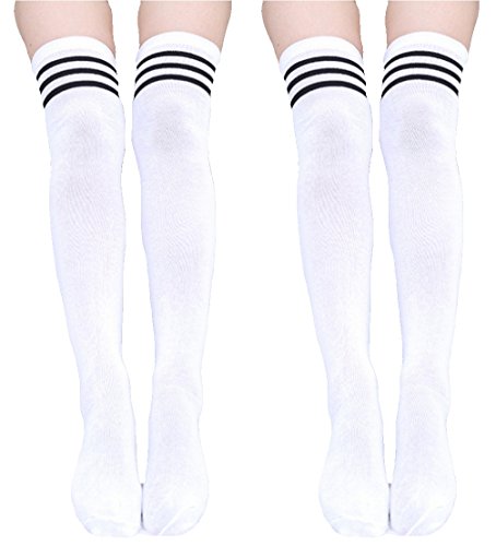 krautwear® Damen Mädchen 2x Kinder Cheerleader College Kniestrümpfe 3 Streifen Gestreifte Overknees Über Knie-Lange Geringelte Strümpfe Geringelt Gestreift Streifen von krautwear