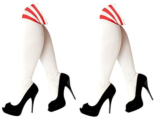 krautwear® Damen Mädchen Kinder 2 Paar Cheerleader Kniestrümpfe Gestreift mit 3 Streifen Gestreifte Overknees Geringelte Strümpfe Socks bunt (w/r) von krautwear