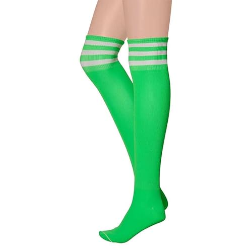 krautwear® Damen Mädchen Kinder Cheerleader Kniestrümpfe Gestreift mit 3 Streifen Gestreifte Overknees Geringelte Strümpfe Socks bunt (Neon Grün) von krautwear