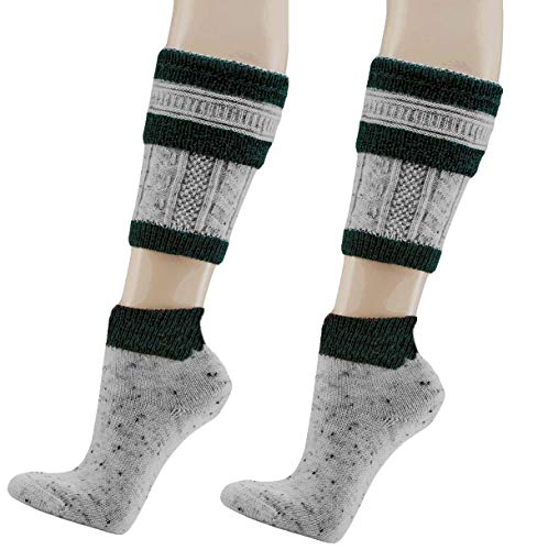 krautwear 2 Paar Herren Trachtenstrümpfe Trachtensocken Loferl 2tlg (Wadenwärmer + Socken) Tweedgarn mit 30% Wolle Wärmend Trachtenmode Oktoberfest Karneval (grün-43-46-2x) von krautwear