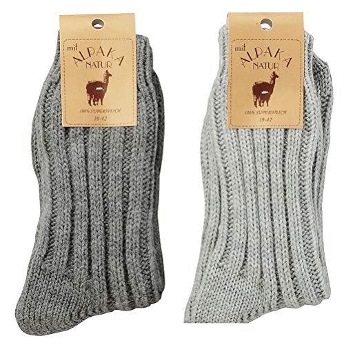 krautwear 2 Paar Weiche Wärmende Wollsocken mit Alpaka für Damen und Herren Wintersocken bis Größe 50, 43-46, Dunkelgrau+hellgrau von krautwear