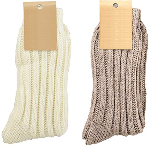 krautwear 2 Paar Weiche Wollsocken mit Alpaka für Damen und Herren Warme Socken Wintersocken bis Größe 50 (weiss+braun-39-42) von krautwear