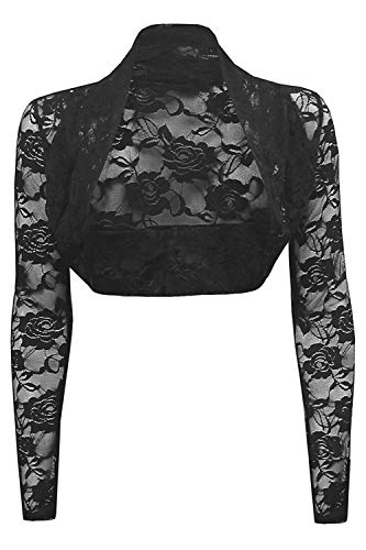 krautwear Damen Bolero Langarm Stola Bolerojacke Hochzeit Festlich Spitze schwarz weiß rot beige blau pink, Schwarz, EinheitsgrOne Size (Einheitsgröße) Ca. S-L von krautwear