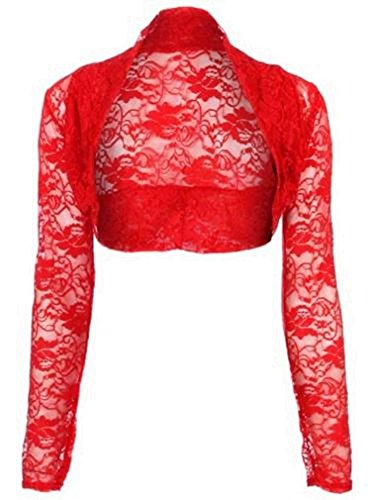 krautwear Damen Bolero Langarm Stola Bolerojacke Hochzeit Festlich Spitze schwarz weiß rot beige blau pink von krautwear