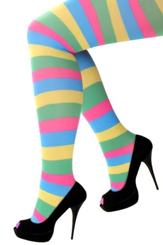 krautwear Damen Bunte Strumpfhose Kostüm Fasching Karneval 80er Einheitsgröße (bunt) von krautwear