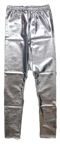 krautwear Damen Mädchen Leggings Leggins Metallic Glänzend Wet Look Latex Kunstleder Partylook (Silber-LXL) von krautwear