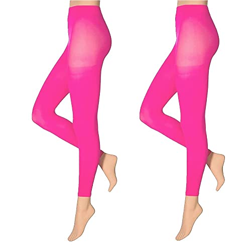 krautwear Damen Mädchen Leggins Leggings 60 den Karneval Fasching Kostüm rot blau rot neon rosa grün gelb (Neon Rosa, 2X S/M) von krautwear