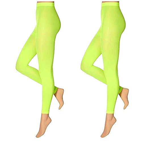 krautwear Damen Mädchen Leggins Leggings 60 den Karneval Fasching Kostüm rot blau rot neon rosa grün gelb (Neon Gelb, 2X L/XL) von krautwear