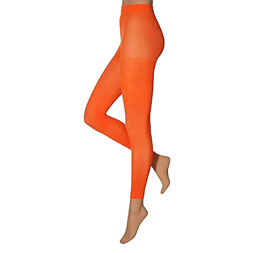 krautwear Damen Mädchen Leggins Leggings 60 den Karneval Fasching Kostüm schwarz rot rosa blau (orange-SM) von krautwear