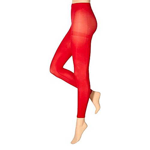 krautwear Damen Mädchen Leggins Leggings 60 den Karneval Fasching Kostüm schwarz rot rosa blau (rot-SM) von krautwear