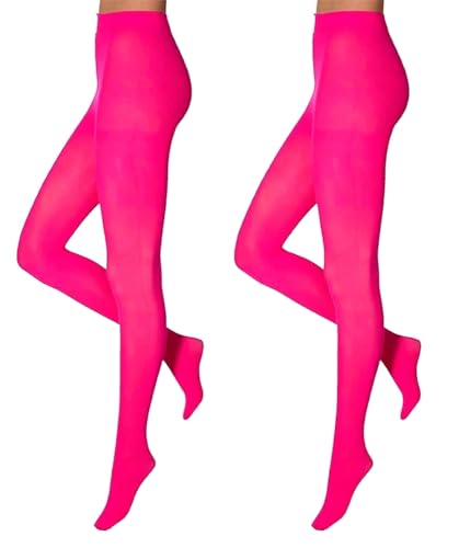 krautwear Damen Mädchen Strumpfhose 60 Denier Karneval Fasching Sport Neon Farben (DE/NL/SE/PL, Alphanumerisch, S, M, Regular, Regular, NeonPink (2 Stück)) von krautwear