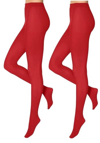 krautwear Damen Mädchen Strumpfhose 60 Denier Karneval Fasching Sport Neon Farben (DE/NL/SE/PL, Alphanumerisch, S, M, Regular, Regular, Rot (2 Stück)) von krautwear