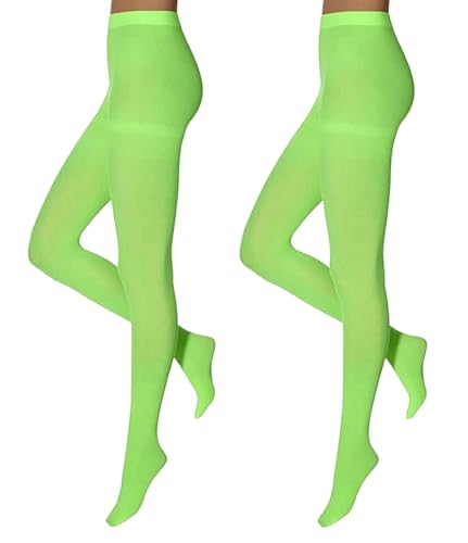 krautwear Damen Mädchen Strumpfhose 60 Denier Karneval Fasching Sport Neon Farben (DE/NL/SE/PL, Alphanumerisch, XXL, Regular, Regular, 2 Paar Flourgreen) von krautwear