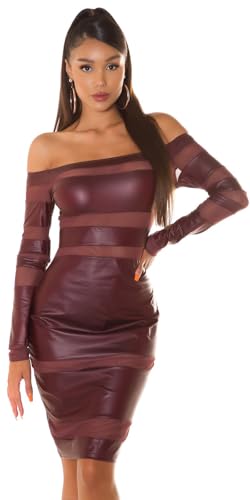 krautwear Damen Minikleid Stretch Glanz mit Cut-Outs und hohem Beinschlitz Party Clubkleid Einheitsgröße Bordeaux oder Schwarz (Bordeaux) von krautwear