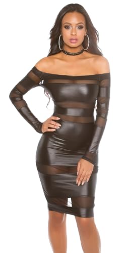 krautwear Damen Minikleid Stretch Glanz mit Cut-Outs und hohem Beinschlitz Party Clubkleid Einheitsgröße Bordeaux oder Schwarz (Schwarz) von krautwear