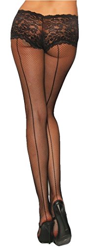 krautwear Damen Netz Strumpfhose Mit Naht Und Eingearbeitetem Panty Schwarz (schwarz-2091) von krautwear