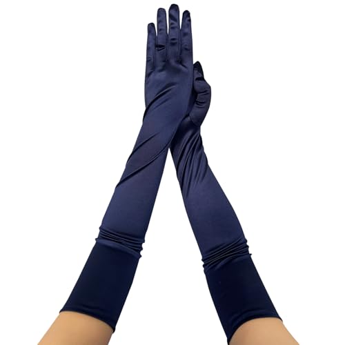 krautwear Damen Satin Handschuhe Abendhandschuhe (52 cm) in vielen Farben (1, Navy-Blau, One Size) von krautwear