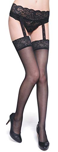 krautwear Damen Straps Set Strümpfe Halterlose Strümpfe Mit Sexy Abschluss aus Spitze und Haltern Strümpfe Strapsoptik (BL2011B) von krautwear