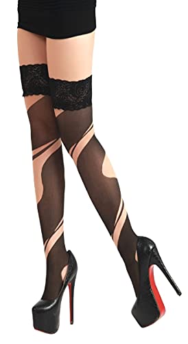 krautwear Damen Straps Strumpfhose Strümpfe Halterlos Strapsstrümpfe Spitze (Schwarz-2123) von krautwear