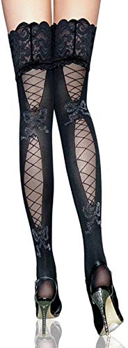 krautwear Damen Straps Strumpfhose Strümpfe Halterlos Strapsstrümpfe Spitze (Schwarz-BL2076) von krautwear