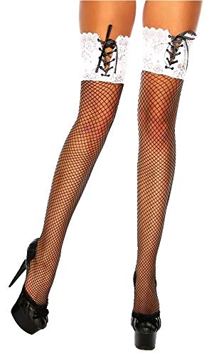 krautwear Damen Straps Strumpfhose Strümpfe Halterlos Strapsstrümpfe Spitze (Schwarz-Weiss-BL2078) von krautwear