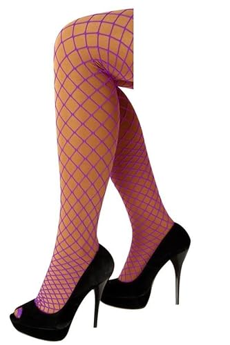 krautwear Damen Strumpfhose Weitmaschige Netzstrumpfhose Große Grobe Löcher Karneval 80er Schwarz Weiss Rot Lila (lila) von krautwear